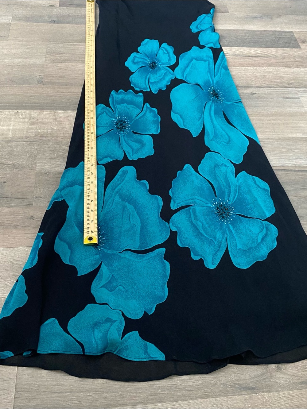 Vintage Y2K Dressbarn Blue Black Floral Beaded Maxi Dress L Whimsigoth Fairy - Picture 10 of 11